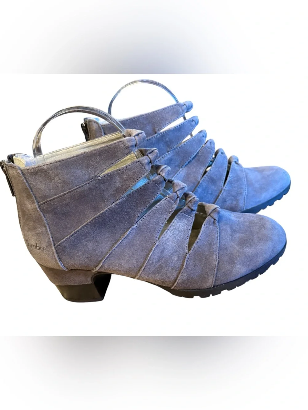 Jambu Gray Suede Strappy Ankle Booties Zip Back Womens Size 7.5